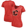 Calgary Flames Women's Distressed Team Primary Logo V-Neck Tri-Blend T-Shirt