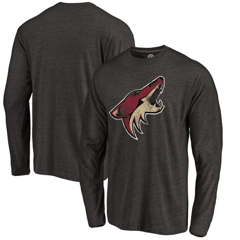 Arizona Coyotes Distressed Team Primary Logo Tri-Blend Long Sleeve T-Shirt - Black