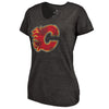 Calgary Flames Women's Distressed Team Primary Logo V-Neck Tri-Blend T-Shirt