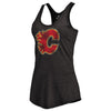 Calgary Flames Women's Distressed Team Primary Logo Tri-Blend Tank Top