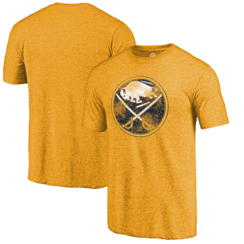 Buffalo Sabres Distressed Team Primary Logo Tri-Blend T-Shirt - Gold