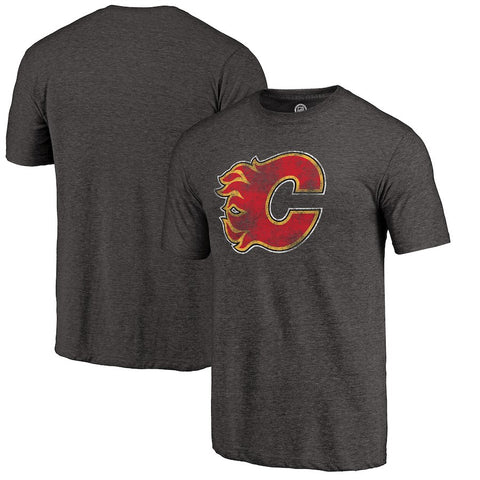 Calgary Flames Distressed Team Primary Logo Tri-Blend T-Shirt