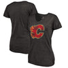 Calgary Flames Women's Distressed Team Primary Logo V-Neck Tri-Blend T-Shirt