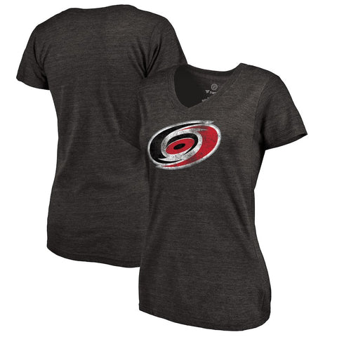 Carolina Hurricanes Women's Distressed Team Primary Logo V-Neck Tri-Blend T-Shirt