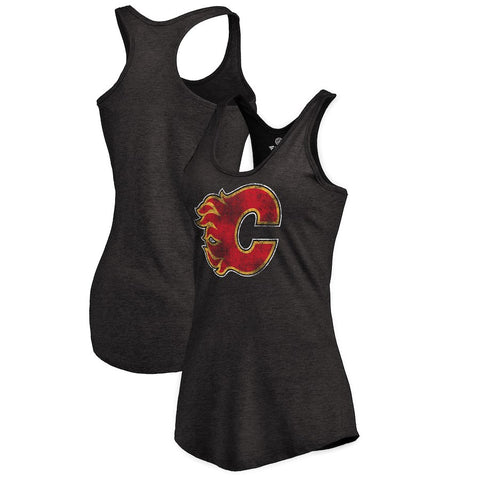 Calgary Flames Women's Distressed Team Primary Logo Tri-Blend Tank Top