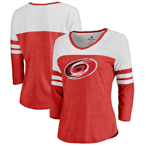 Carolina Hurricanes Women's Distressed Team Primary Logo Three-Quarter Sleeve Tri-Blend T-Shirt - Red