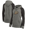 Anaheim Ducks Women's Distressed Team Primary Logo Tri-Blend Pullover Hoodie - Ash