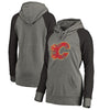 Calgary Flames Women's Distressed Team Primary Logo Tri-Blend Pullover Hoodie - Ash
