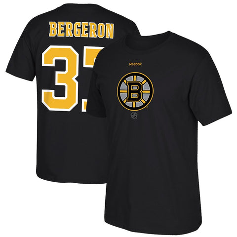 Patrice Bergeron Boston Bruins Reebok Center Ice TNT Reflect Logo Name & Number T-Shirt - Black