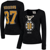 Patrice Bergeron Boston Bruins Reebok Women's Henley Lace Up Name & Number Long Sleeve T-Shirt - Black