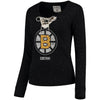 Patrice Bergeron Boston Bruins Reebok Women's Henley Lace Up Name & Number Long Sleeve T-Shirt - Black