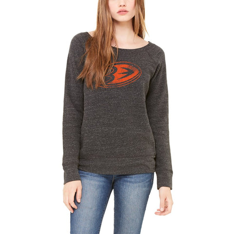 Anaheim Ducks Let Loose by RNL Women's Game Day Wide Neck Pullover Sweatshirt - Heathered Charcoal