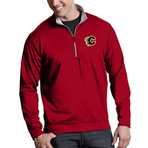Calgary Flames Antigua Leader 1/4-Zip Pullover Jacket - Red