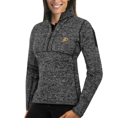 Anaheim Ducks Antigua Women's Fortune 1/2-Zip Pullover Sweater - Charcoal