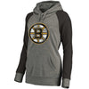 Boston Bruins   Women's Distressed Team Logo Raglan Pullover Hoodie - Gray/Black