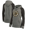 Boston Bruins   Women's Distressed Team Logo Raglan Pullover Hoodie - Gray/Black