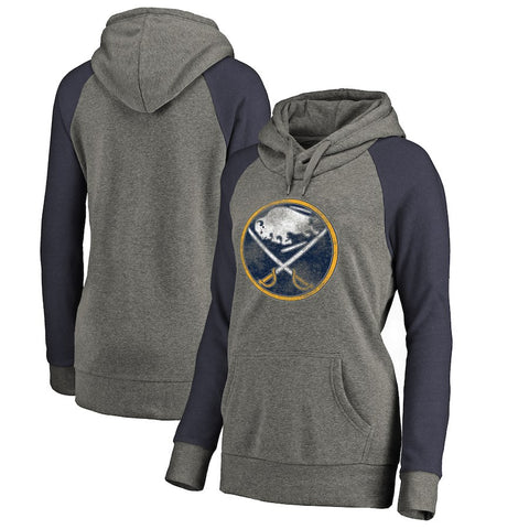 Buffalo Sabres   Women's Distressed Team Logo Raglan Pullover Hoodie - Gray/Navy