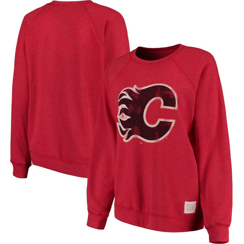 Calgary Flames Original Retro Brand Women's Vintage Tri-Blend Pullover Sweatshirt - Red