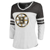 Boston Bruins   Women's Distressed Primary Logo Long Sleeve T-Shirt - White/Black
