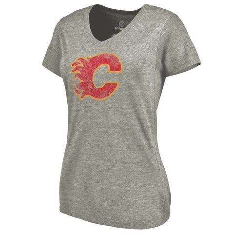 Calgary Flames Women's Throwback Logo 1980-1981 Tri-Blend T-Shirt - Ash