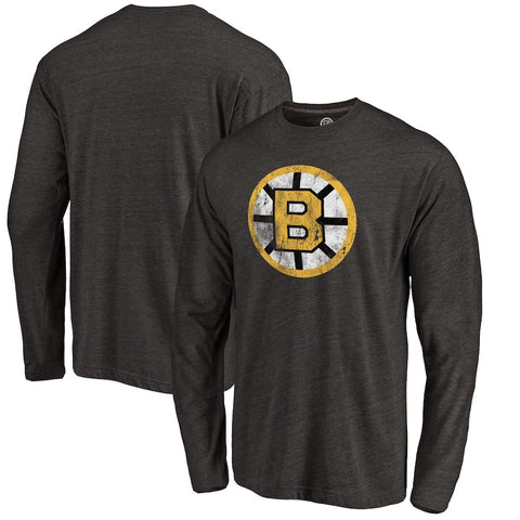 Boston Bruins Throwback Logo 1989-1990 Tri-Blend Long Sleeve T-Shirt - Black