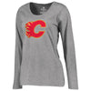 Calgary Flames Women's Plus Sizes Primary Logo Long Sleeve T-Shirt - Heathered Gray