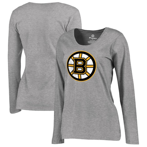Boston Bruins Women's Plus Sizes Primary Logo Long Sleeve T-Shirt - Heathered Gray