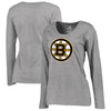 Boston Bruins Women's Plus Sizes Primary Logo Long Sleeve T-Shirt - Heathered Gray