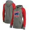 Chicago Cubs Women's Primary Logo Tri-Blend Raglan Pullover Hoodie - Heather Gray/Red