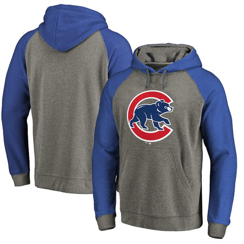 Chicago Cubs   Primary Logo Raglan Pullover Hoodie - Heathered Gray