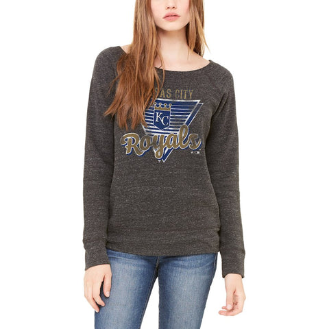 Kansas City Royals Let Loose by RNL Women's Eighty Something Wide Neck Sweatshirt - Charcoal