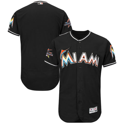 Miami Marlins Majestic Alternate 2017 Authentic Flex Base Jersey with All-Star Game Patch - Black