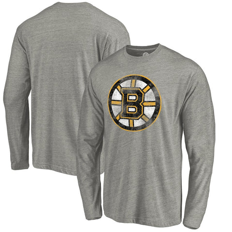 Boston Bruins   Primary Logo Tri-Blend Long Sleeve T-Shirt - Heathered Gray