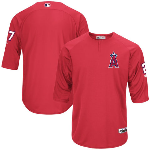 Mike Trout Los Angeles Angels Majestic Authentic Collection On-Field 3/4-Sleeve Player Batting Practice Jersey - Red