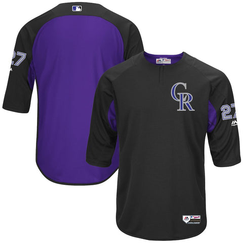 Trevor Story Colorado Rockies Majestic Authentic Collection On-Field 3/4-Sleeve Player Batting Practice Jersey - Black/Purple