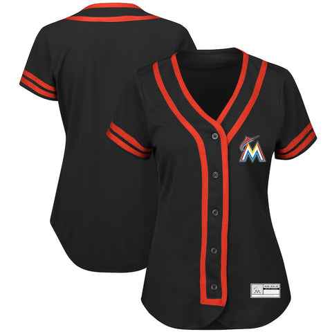 Miami Marlins Majestic Women's Fashion Absolute Victory Cool Base Team Jersey - Black/Orange