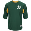 Oakland Athletics Majestic Authentic Collection On-Field 3/4-Sleeve Batting Practice Jersey - Green/Gold