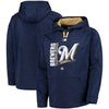 Milwaukee Brewers Majestic Authentic Collection Team Icon Streak Fleece Pullover Hoodie - Navy/Gold