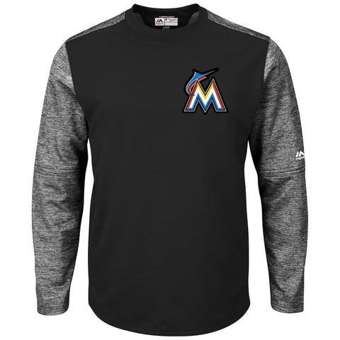 Miami Marlins Majestic Authentic Collection On-Field Tech Fleece Therma Base Pullover Sweatshirt - Black