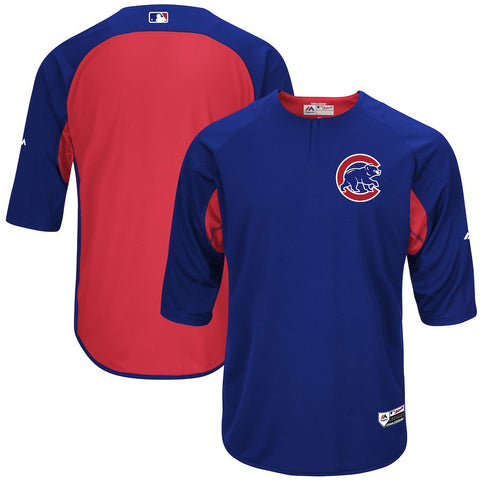 Chicago Cubs Majestic Authentic Collection On-Field 3/4-Sleeve Batting Practice Jersey - Royal/Red