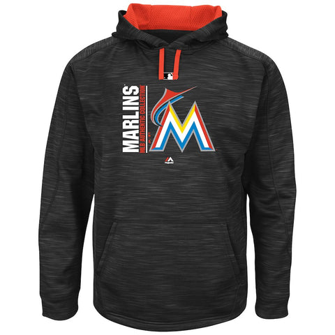 Miami Marlins Majestic Authentic Collection Team Icon Streak Fleece Pullover Hoodie - Black/Orange