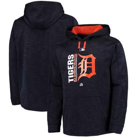 Detroit Tigers Majestic Authentic Collection Team Icon Streak Fleece Pullover Hoodie - Navy/Orange
