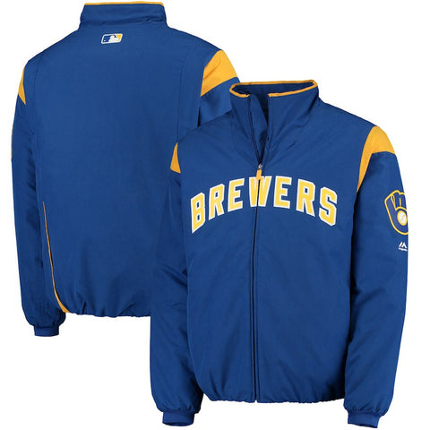Milwaukee Brewers Majestic On-Field Therma Base Thermal Full-Zip Jacket - Royal/Yellow