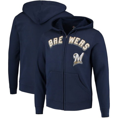 Milwaukee Brewers Majestic Come Back Win Fleece Full-Zip Hoodie - Navy