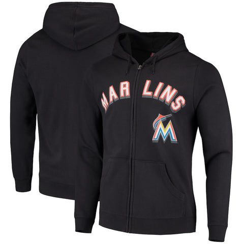 Miami Marlins Majestic Come Back Win Fleece Full-Zip Hoodie - Black