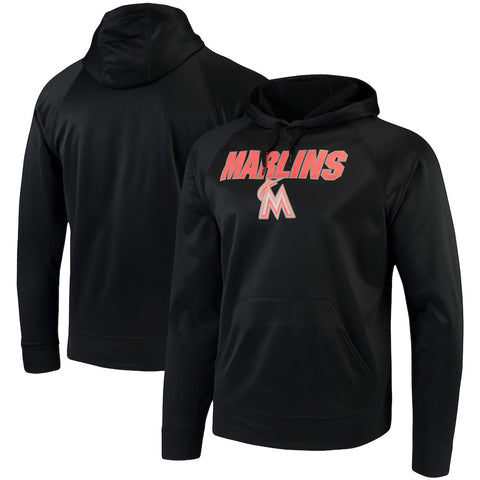 Miami Marlins Majestic Synthetic Fleece Pullover Hoodie - Black