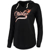 Baltimore Orioles Soft As A Grape Women's Third Strike Tri-Blend V-Neck Pullover Hoodie - Black