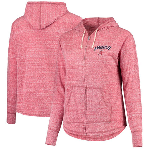 Los Angeles Angels Soft as a Grape Women's Plus Size Infield Fly Full Zip Hoodie - Heathered Red