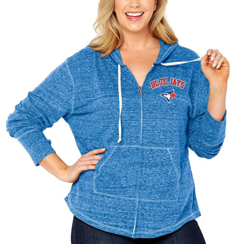 Toronto Blue Jays Soft as a Grape Women's Plus Size Infield Fly Full Zip Hoodie - Heathered Royal