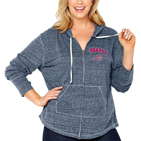 Atlanta Braves Soft as a Grape Women's Plus Size Infield Fly Full Zip Hoodie - Heathered Navy
